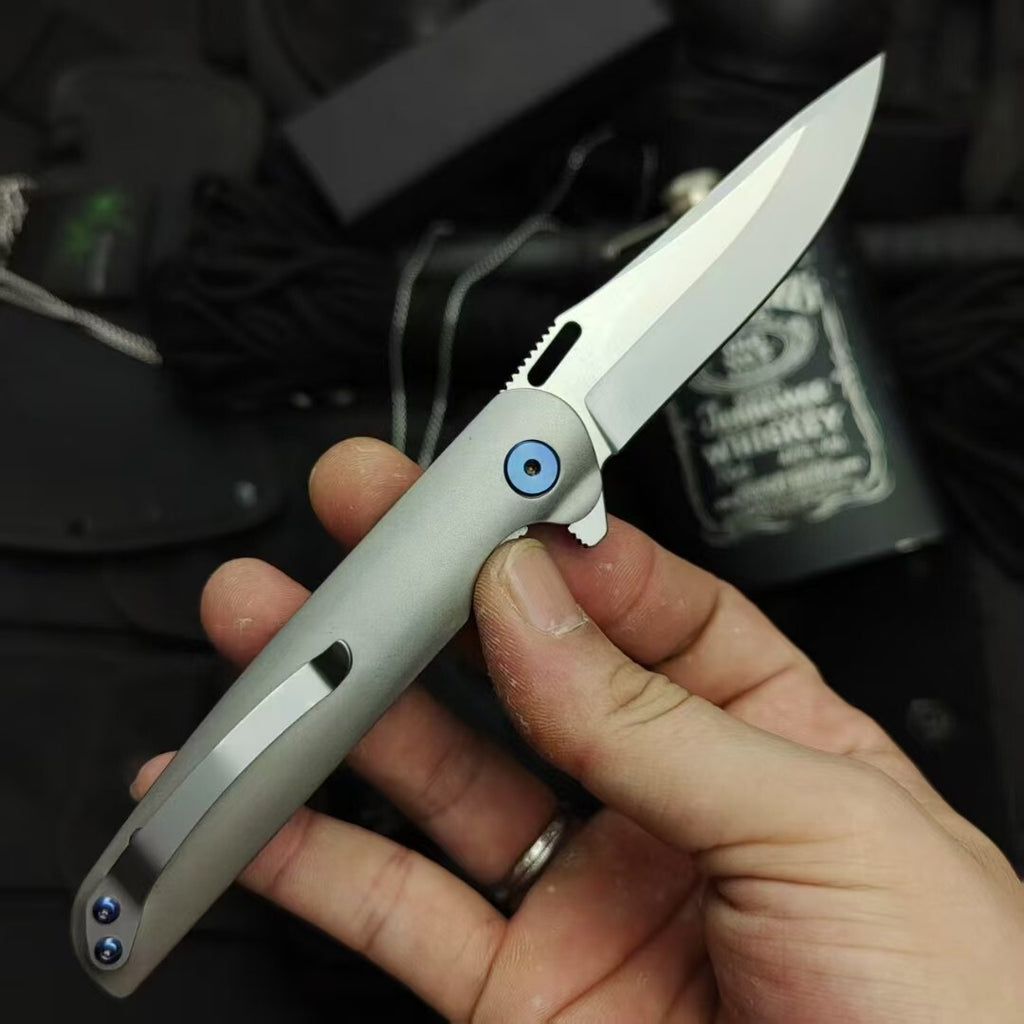 8'' New Manual Folding Knife D2 Blade Full T4C Titanium Handle Pocket Camping Utility EDC Knife DF20