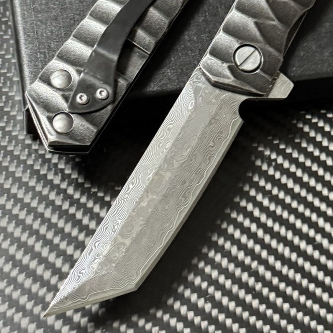 8'' New Damascus Blade Full Steel handle Camping Folding Knife VTF51M