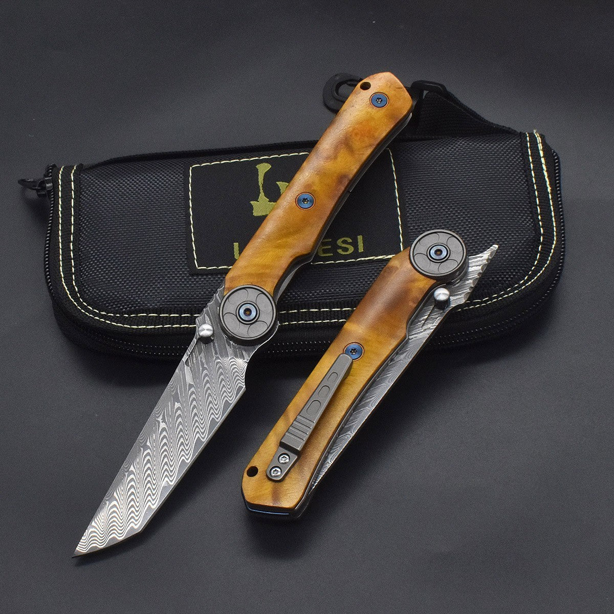 8'' New Fast Opening VG10 Damascus Blade Wood Handle Pocket Folding Knife VTF123