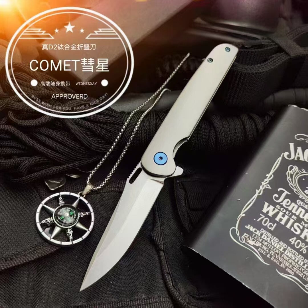 8'' New Manual Folding Knife D2 Blade Full T4C Titanium Handle Pocket Camping Utility EDC Knife DF20