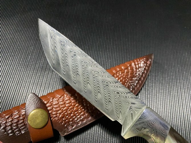 8'' New VG10 Damascus Blade Horn Handle Collection Outdoor Camping Knife VTH09