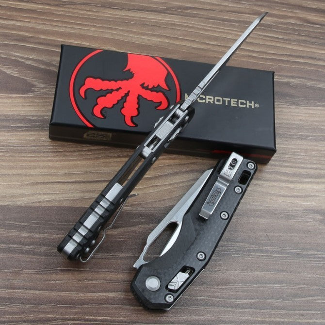 9''New CNC StoneWash M390 Blade Carbon Fibre Handle Camping Folding Knife VTF66