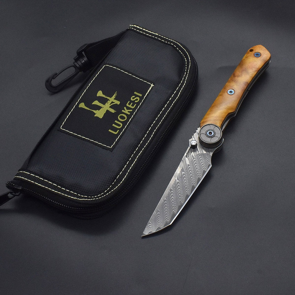 8'' New Fast Opening VG10 Damascus Blade Wood Handle Pocket Folding Knife VTF123