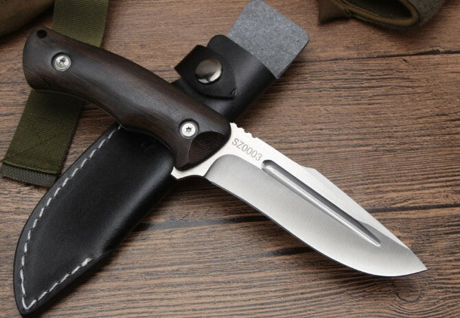 9'' New 440 Steel Fixed Blade Wood Handle Camping Outdoor Utility Knife VTH126