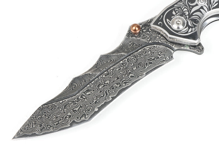 New Fast Opening VG10 Damascus Blade Ebony Handle Pocket Folding Knife VTF114