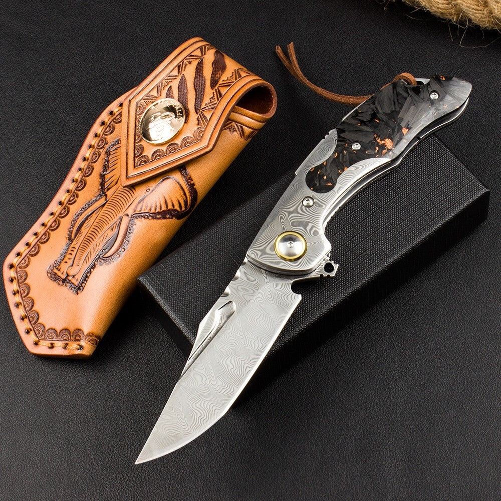 8'' New FlodingKnife Crushed Pocket Camping Outdoor Damascus Blade Knife VTF81