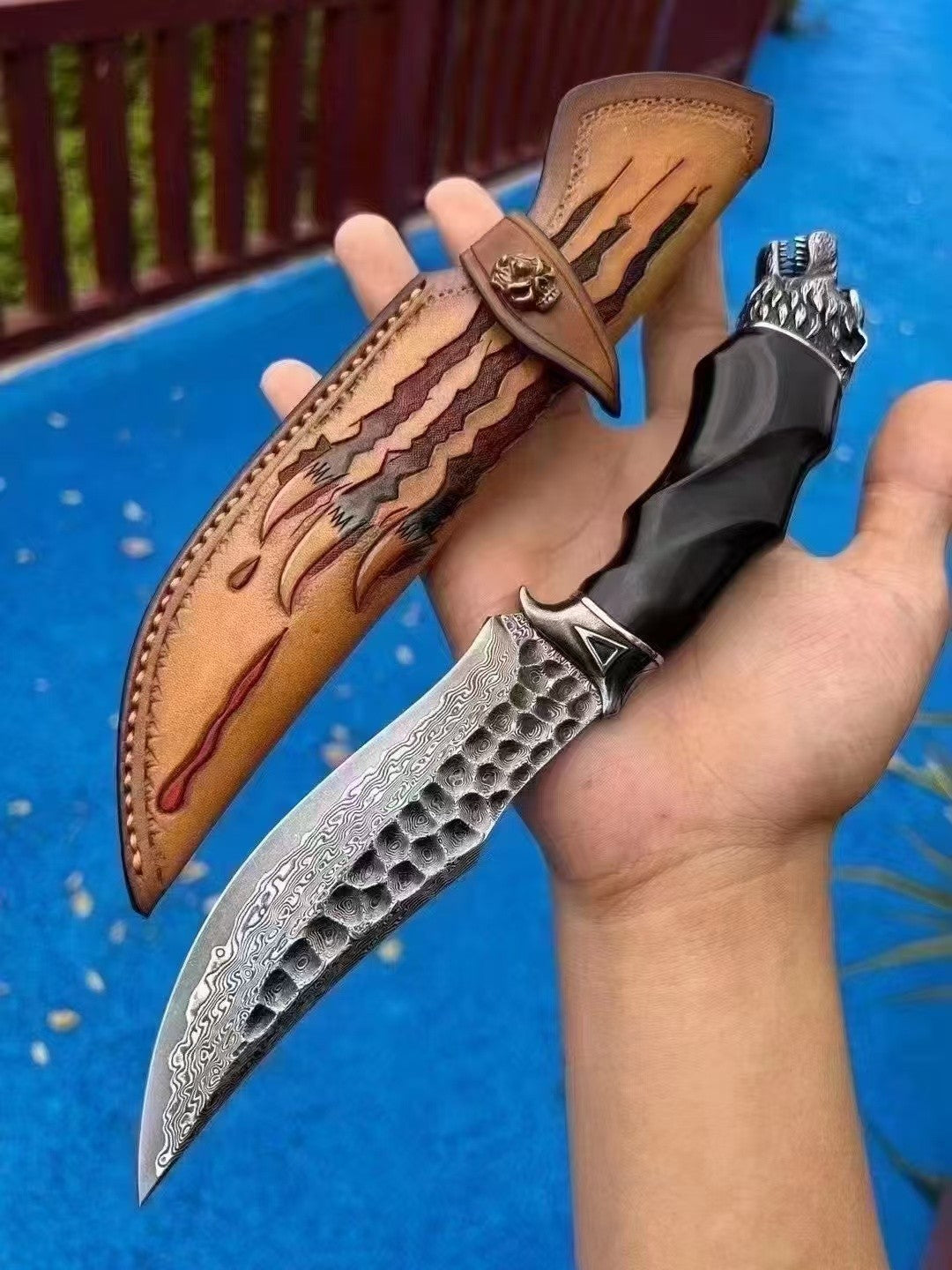 10'' New Handmade Forged Damascus Blade Wood Handle Outdoor Utility Knife VTH84