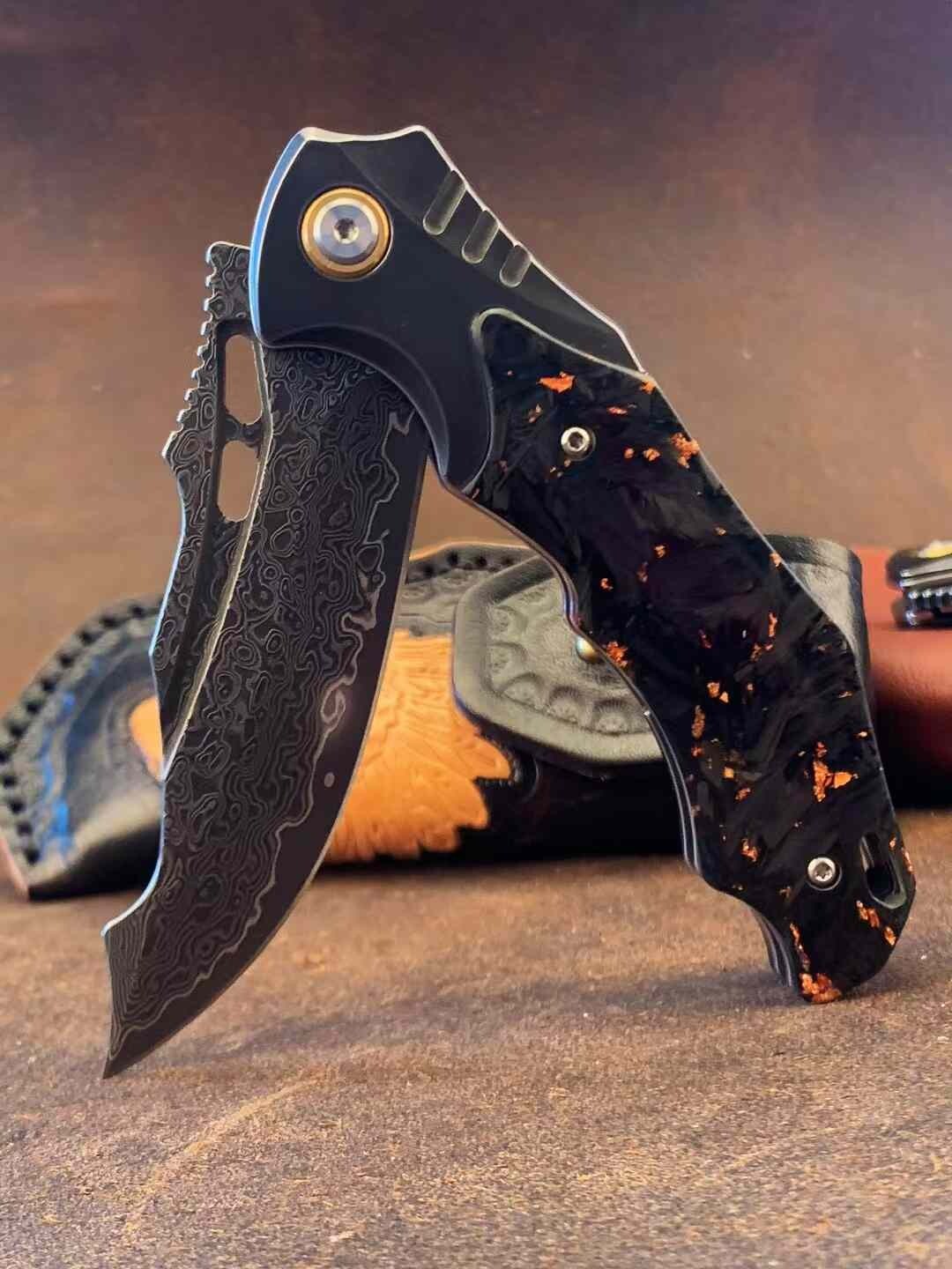 New FoldingKnife Damascus Blade Pocket Camping Outdoor Utility Knife VTF172