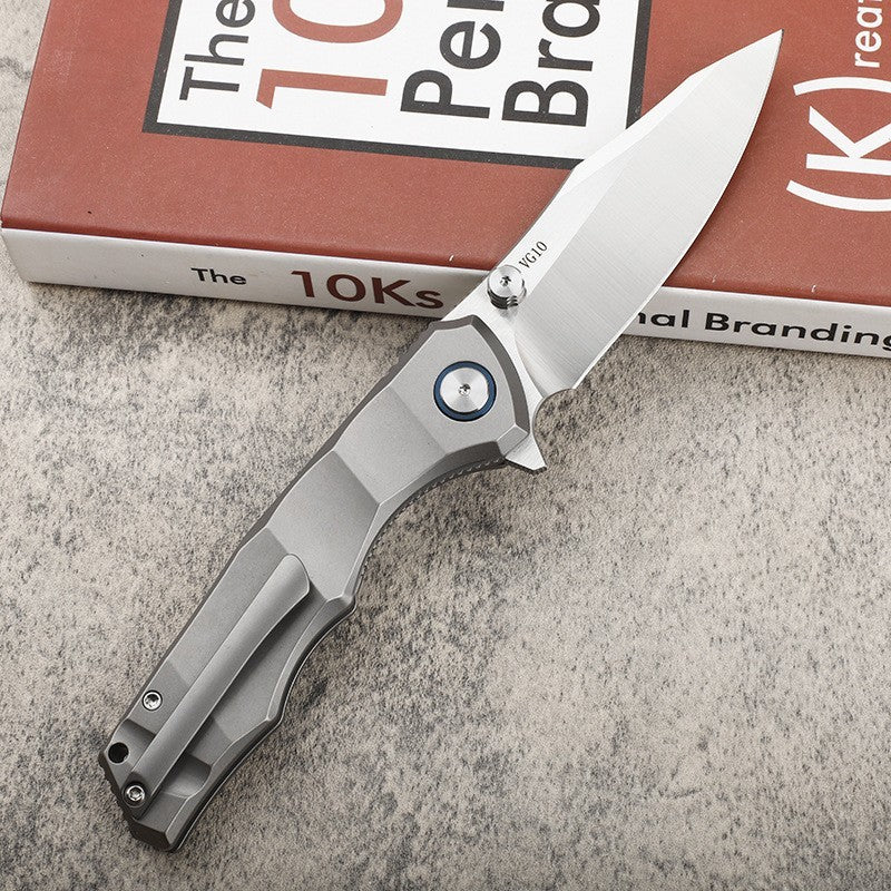 9'' New Manual VG10 Blade Full T4C Titanium Handle Pocket Camping Utility Outdoor Folding Knife VTF97