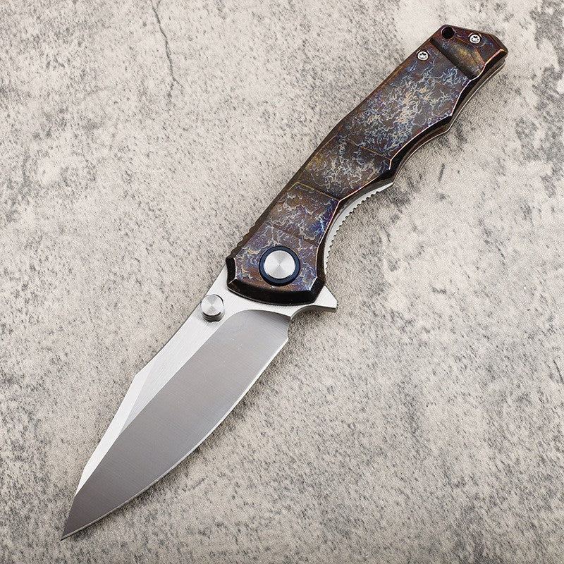 9'' New Manual VG10 Blade Full T4C Titanium Handle Pocket Camping Utility Outdoor Folding Knife VTF97