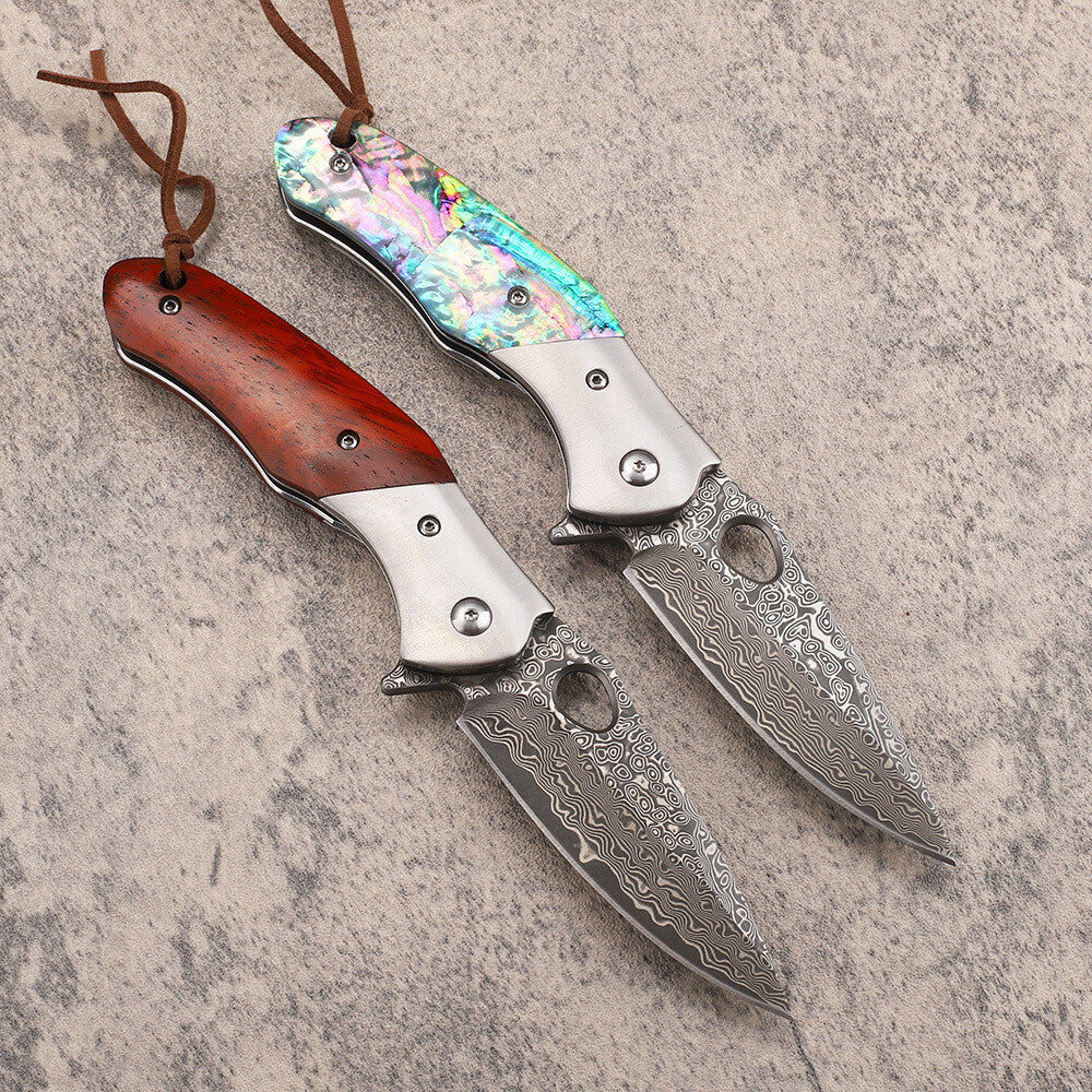 New Folding Knife VG10 Damascus Blade Wood Handle Camping Knife VTF43
