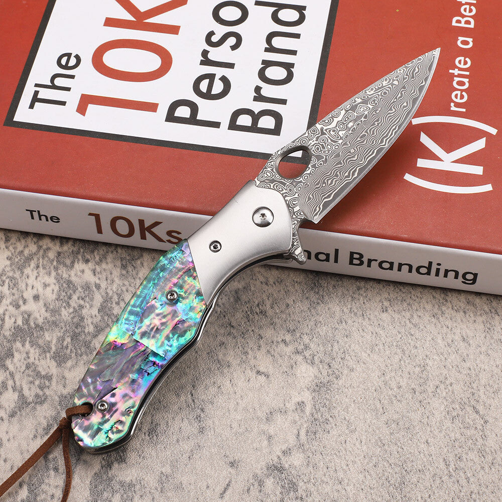 New Folding Knife VG10 Damascus Blade Wood Handle Camping Knife VTF43