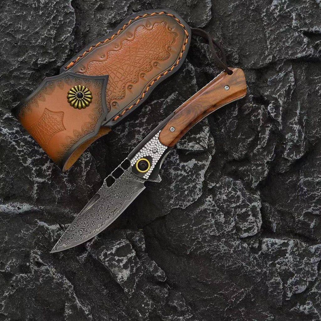 New VG10 Damascus Blade Wood Handle Collection Tool Folding Knife VTF182