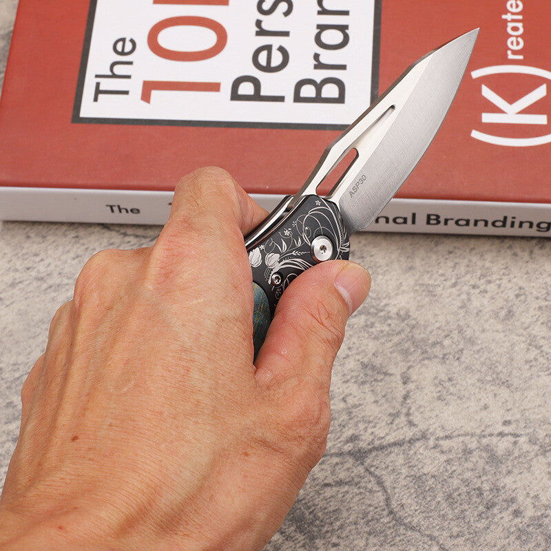 7.5''New Manual Folding Knife ASP30 Steel Blade Wood Handle Pocket Knife VTF198