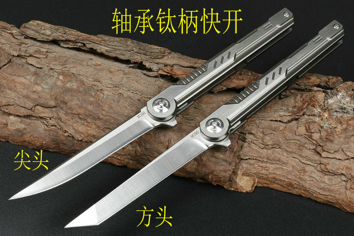 New Fast Opening M390 BladefFull T4C Titanium Handle Pocket Camping Utility Outdoor Folding Knife DF07