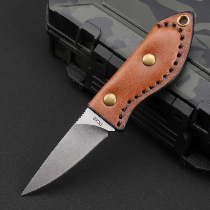 6'' New Mini DC53 Blade Leather Handle Full Tang Camping Outdoor EDC Knife VTH68