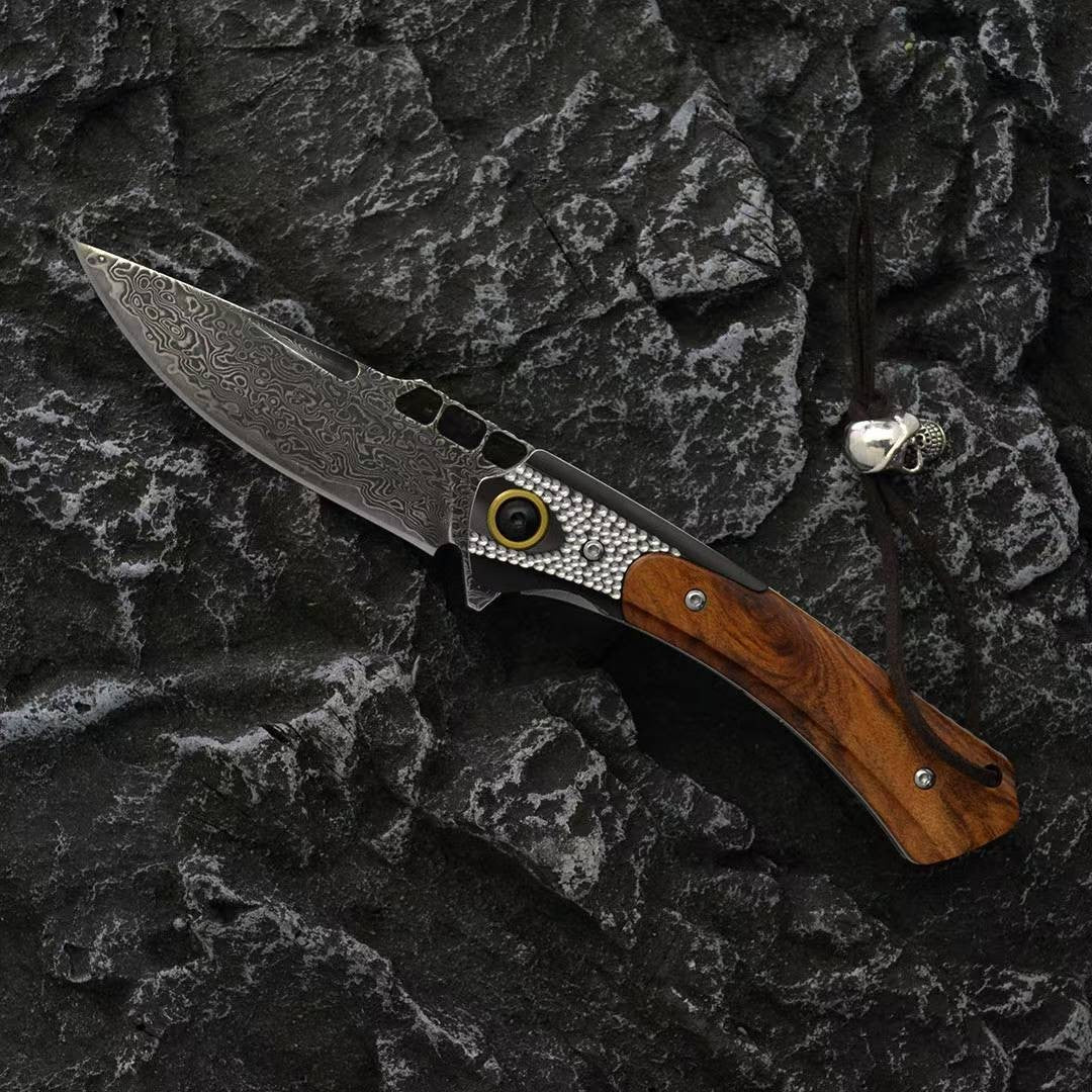 New VG10 Damascus Blade Wood Handle Collection Tool Folding Knife VTF182