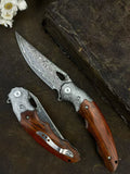 8'' New Folding Knife VG10 Damascus Blade Wood Handle Camping Knife VTF41
