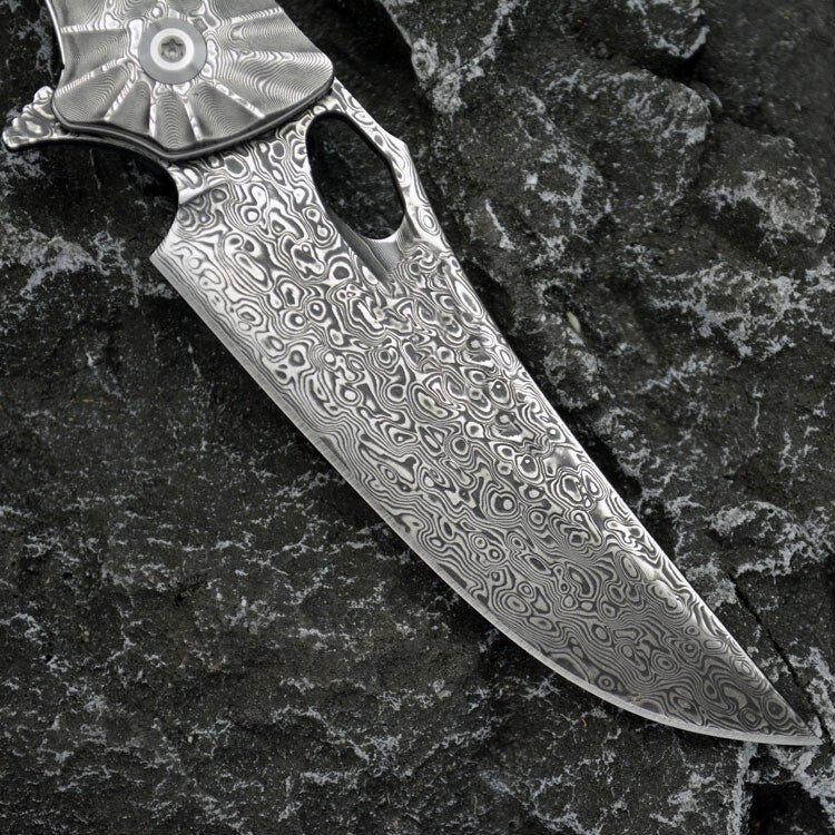 8'' New Fast Opening VG10 Damascus Blade Wood Handle Pocket Folding Knife VTF29