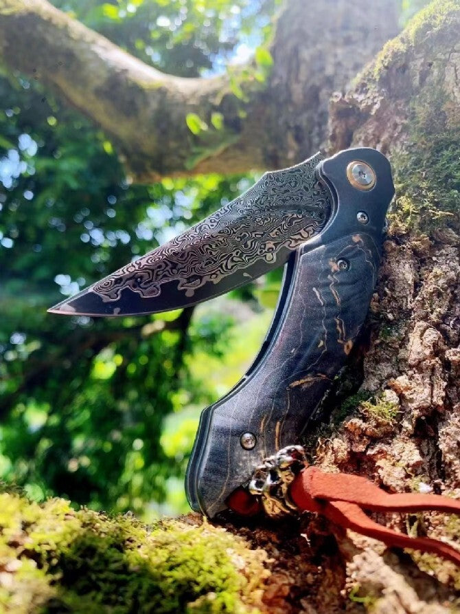 8'' New Folding Knife VG10 Damascus Blade Wood Handle Camping PocketKnife VTF99