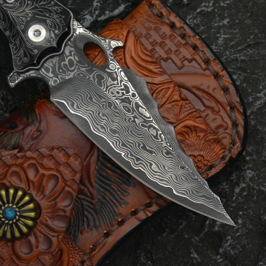 8'' New Fast Opening VG10 Damascus Blade Wood Handle Pocket Folding Knife VTF22