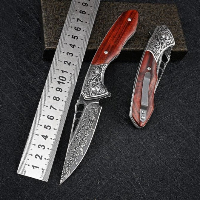 8'' New Folding Knife VG10 Damascus Blade Wood Handle Camping PocketKnife VTF62
