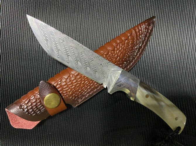 8'' New VG10 Damascus Blade Horn Handle Collection Outdoor Camping Knife VTH09