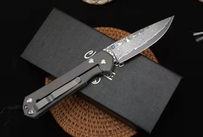 7'' New Damascus Blade Sebenza 21 Style Full T4C Titanium Handle Pocket Camping Utility Folding Tool DF23M