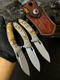 7''New Manual Folding Knife Stone Wash M390 Blade Wood Handle Pocket Knife VTF88