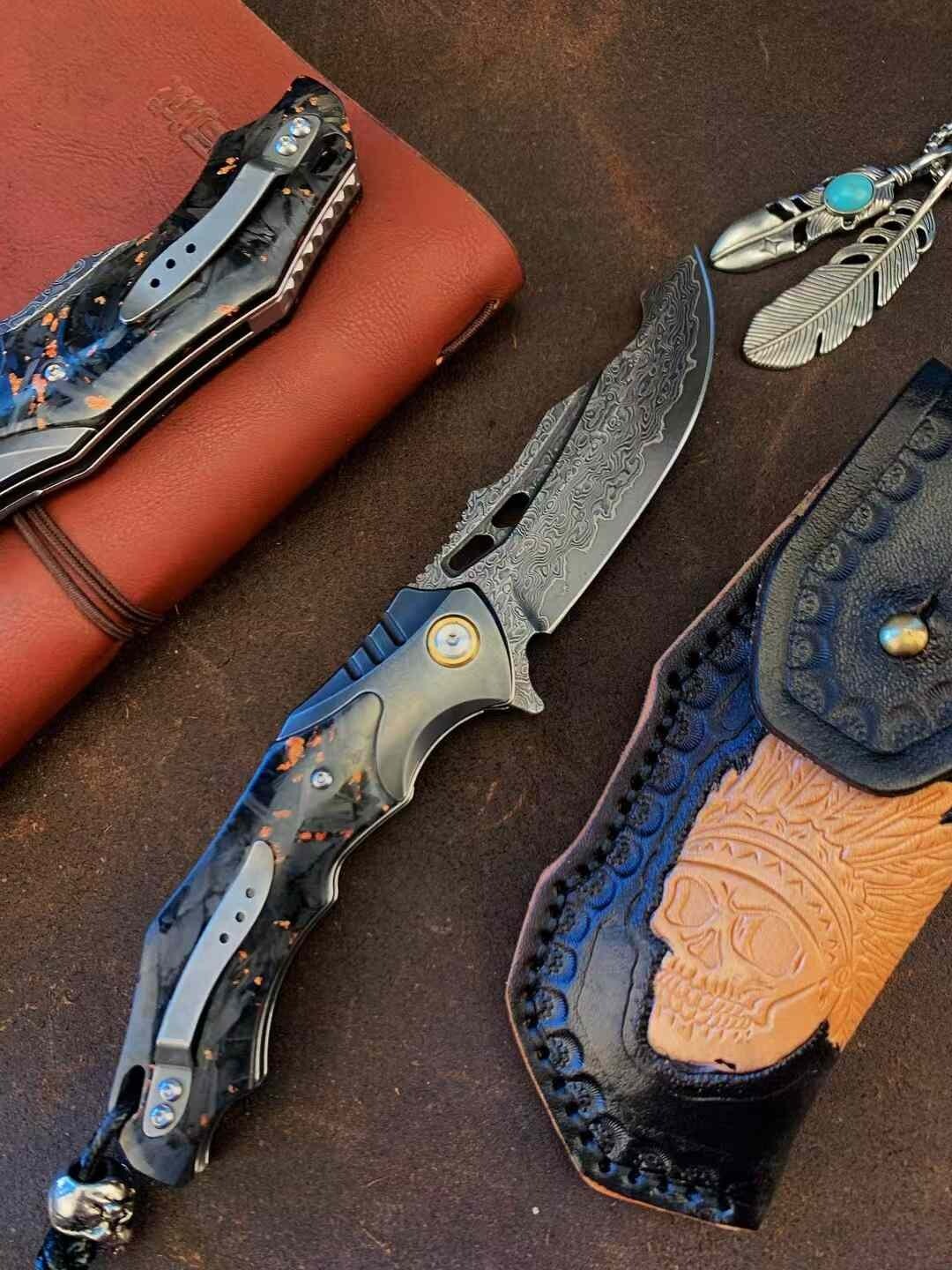 New FoldingKnife Damascus Blade Pocket Camping Outdoor Utility Knife VTF172