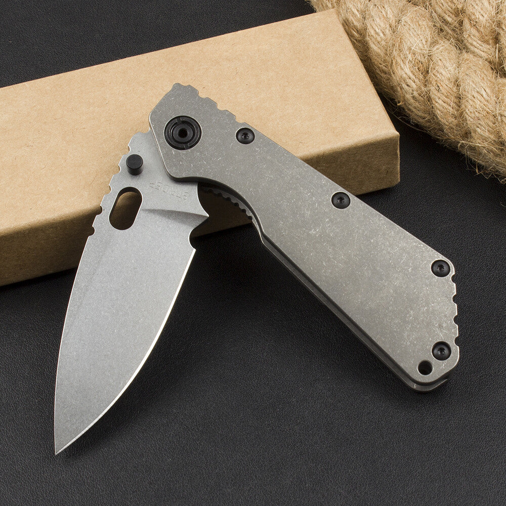 9'' New CNC Stone Wash D2 Blade Full T4C Titanium Handle  Pocket Camping Utility Folding Knife DF186