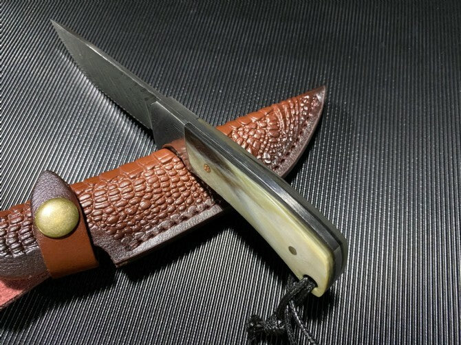 8'' New VG10 Damascus Blade Horn Handle Collection Outdoor Camping Knife VTH09