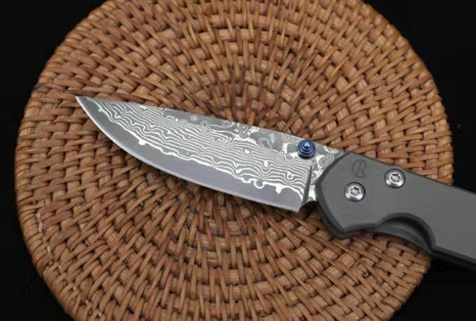 7'' New Damascus Blade Sebenza 21 Style Full T4C Titanium Handle Pocket Camping Utility Folding Tool DF23M