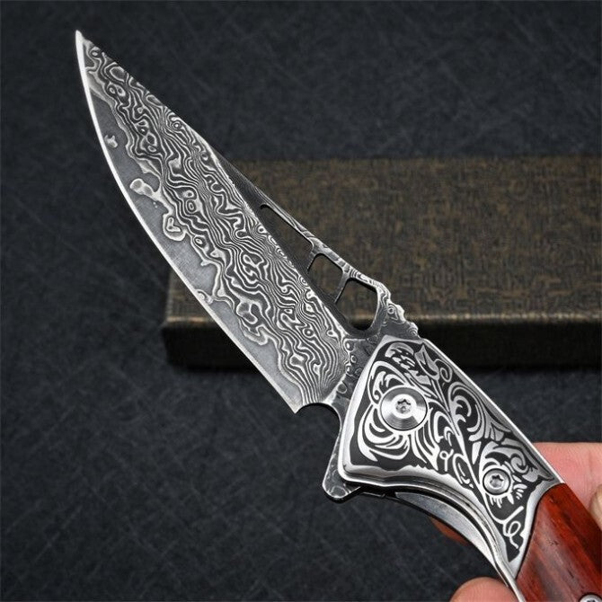 8'' New Folding Knife VG10 Damascus Blade Wood Handle Camping PocketKnife VTF62