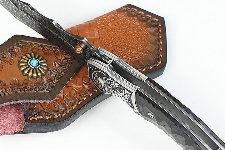 New Fast Opening VG10 Damascus Blade Ebony Handle Pocket Folding Knife VTF114