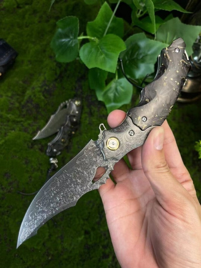 Damascus Blade Pocket Camping Collection Outdoor Folding Knife VTF58