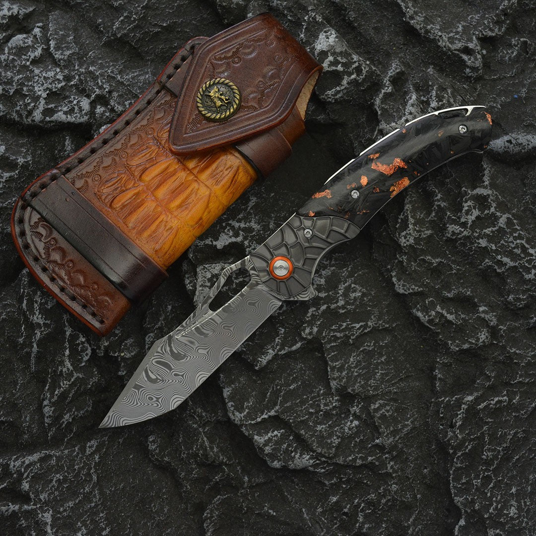 8'' New Manual Folding Knife VG10 Damascus Blade Wood Handle Pocket Knife VTF12