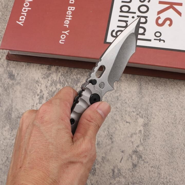 8.5'' New CNC Stone Wash D2 Blade Full T4C Titanium Handle   Folding Pocket Knife DF58