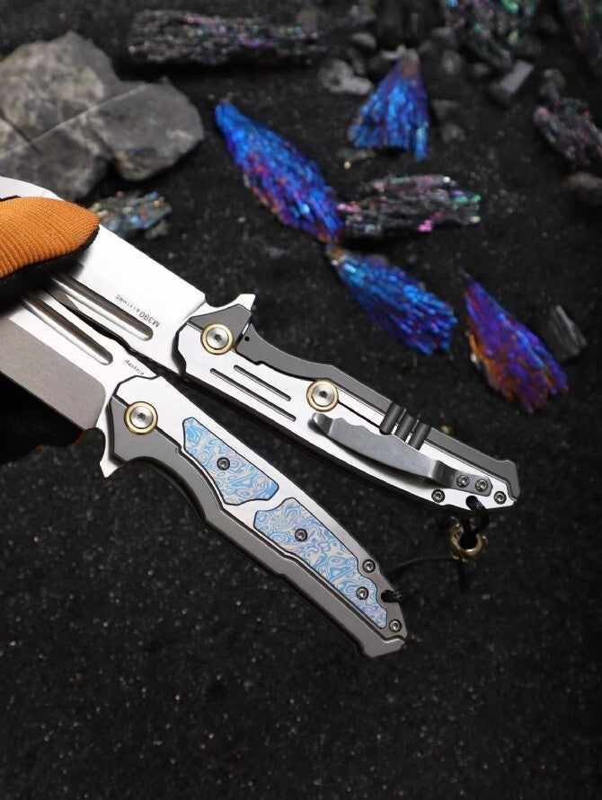 8'' New M390 Blade 420Z2 Steel Handle Folding Camping Outdoor Tool Knife VTF20