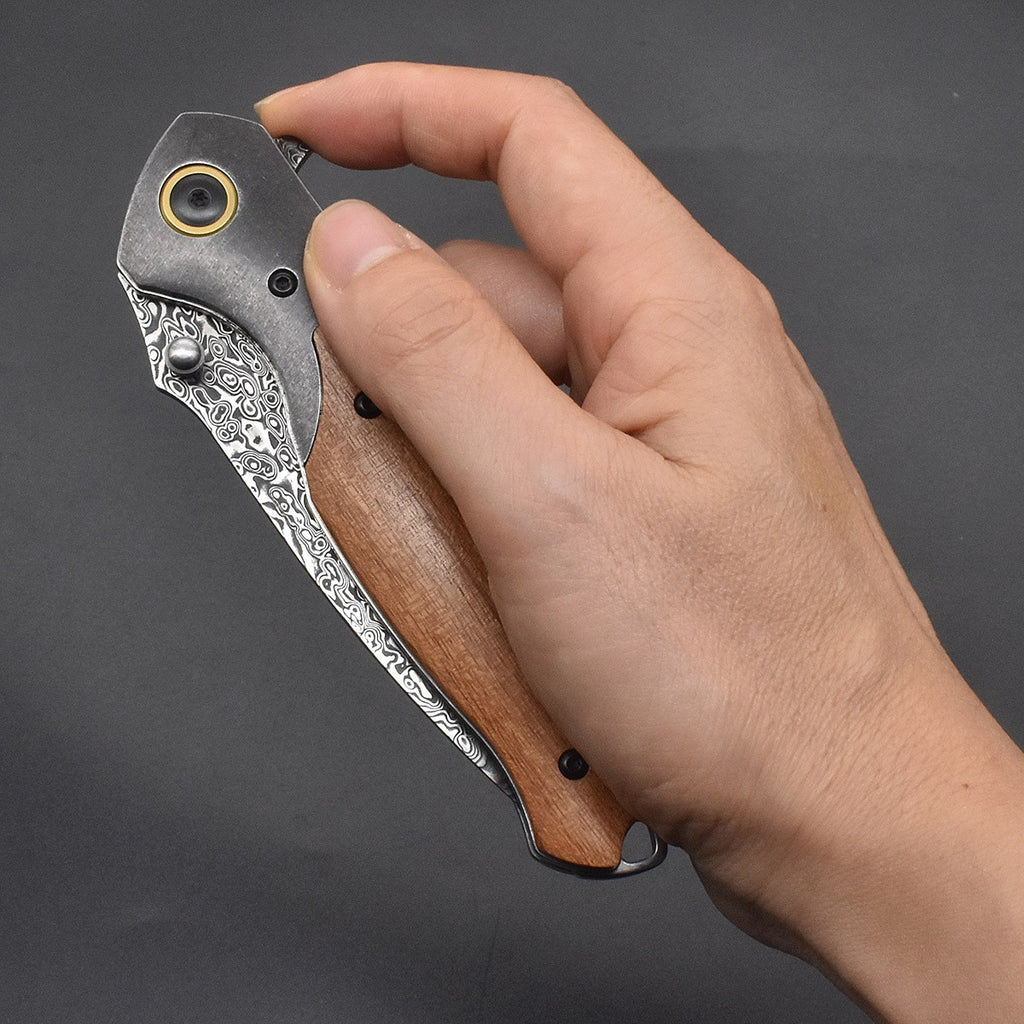 New Folding Knife VG10 Damascus Blade Wood Handle Outdoor PocketKnife VTF38