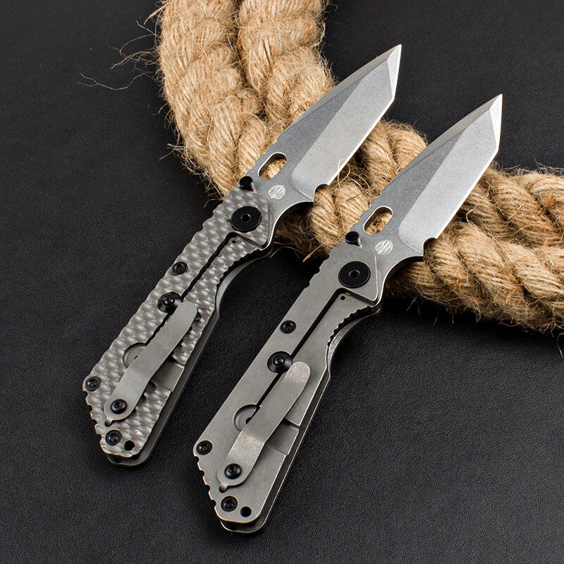 8.5'' New CNC Stone Wash D2 Blade Full T4C Titanium Handle Folding Camping Utility Pocket Knife DF89