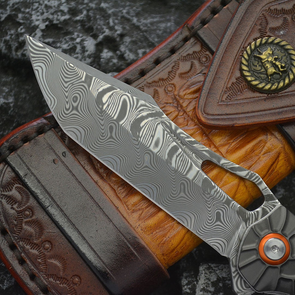8'' New Manual Folding Knife VG10 Damascus Blade Wood Handle Pocket Knife VTF12