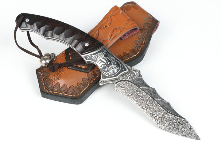 New Fast Opening VG10 Damascus Blade Ebony Handle Pocket Folding Knife VTF114